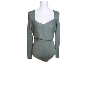 Abercrombie & Fitch Forest Green Ribbed LuxeLoft Wrap Thick Bodysuit Sweater XL